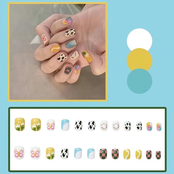 Acrylic Short Squoval Tip Pastel Summer Manicure Rainbow Nails Professional - Picture 2 of 6